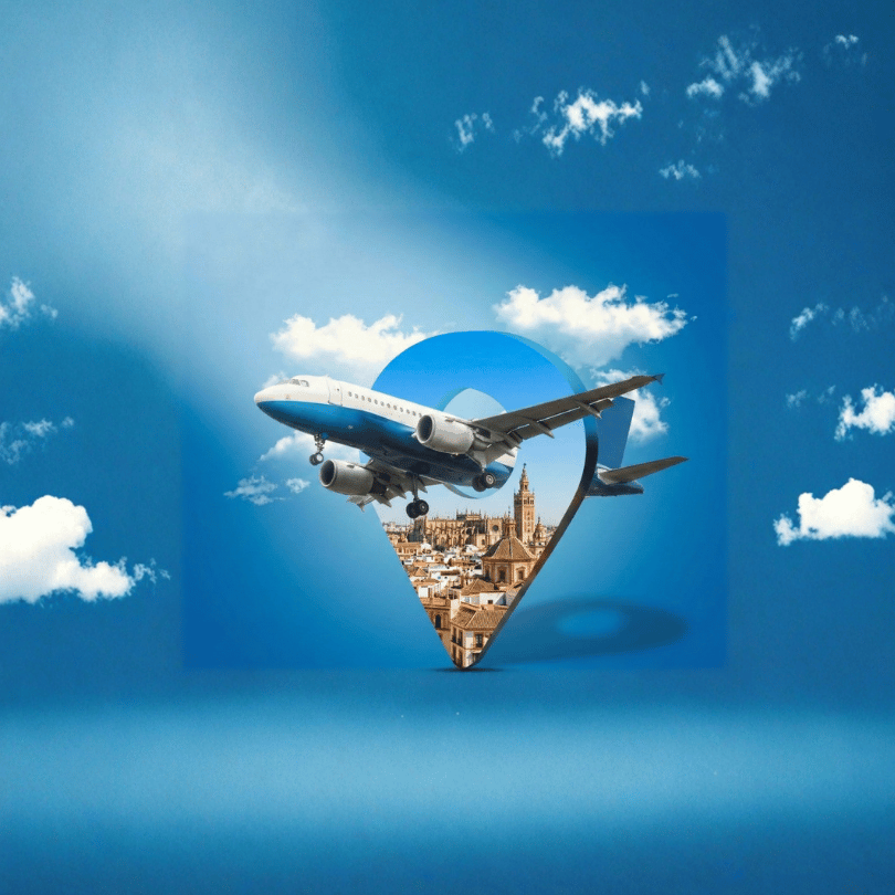 Avión de BoletosRápidos sobrevolando el cielo
